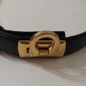 Ladies Avignon Adjustable Genuine Leather Belt Dark Brown Gold Buckle Medium AVIGNON Brown Studded Leather Belt Large Brass Buckle  main image 4